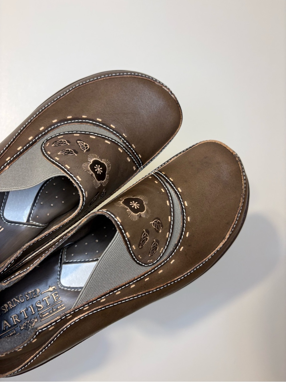 Spring Step Brown Floral Embroidered Slip-On Mules